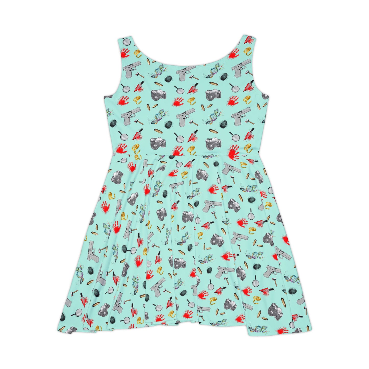 true crime dress, Women's Skater Dress, true crime, true crime outfit, criminal, csi, csi dress, ncis, blood, finger print, clue, clues, nerdy dress