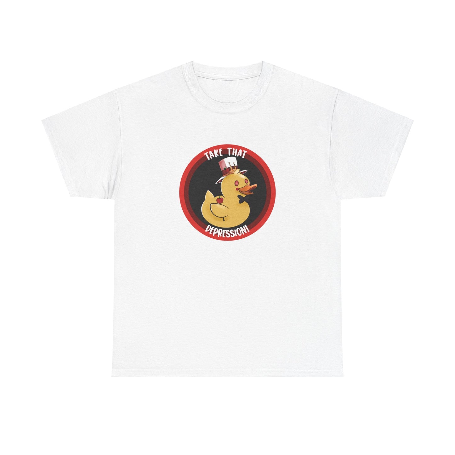 take that depression, Unisex Heavy Cotton Tee, take that depression shirt, depression shirt, duck, rubber duck, hazbin, inside joke, hotel, parody