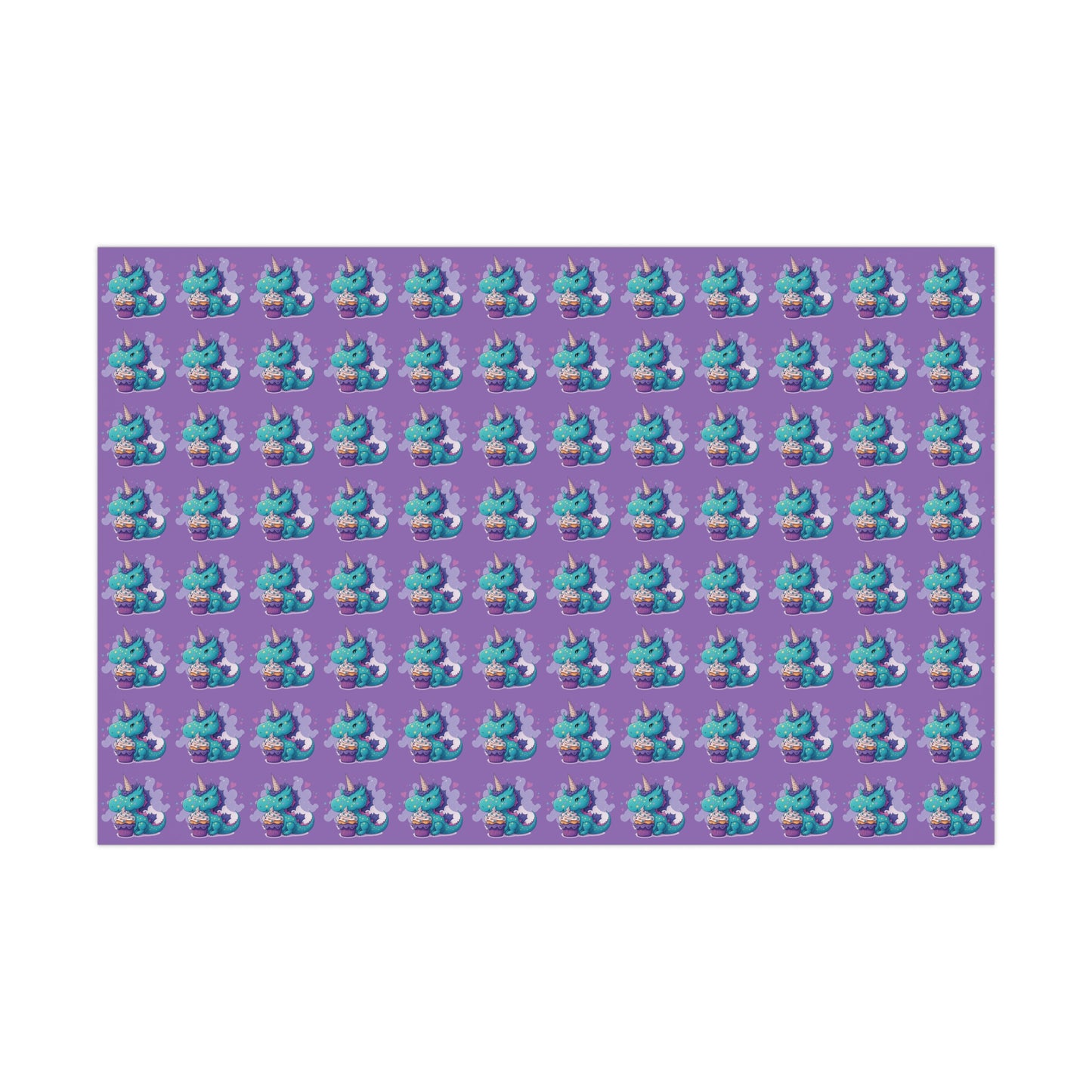 (purple) cute dragon with cupcake, dragon, dragon wrapping paper, dragon gift wrap, birthday, birthday party, gift wrap, wrapping paper, happy birthday, cute dragon