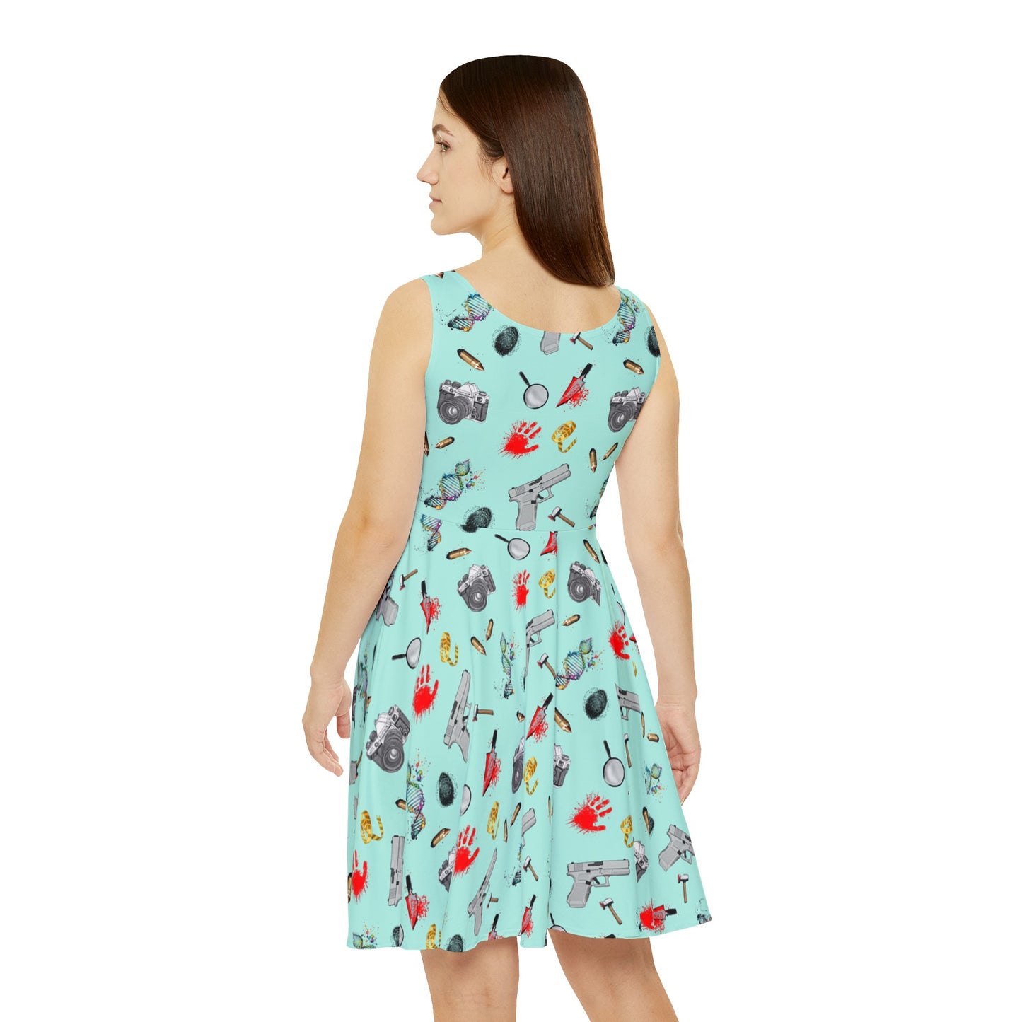 True Crime skater dress - Women's Skater Dress, skater dress, true crime, criminal, csi, finger print, dna, bloody hand print, camera, bullets,