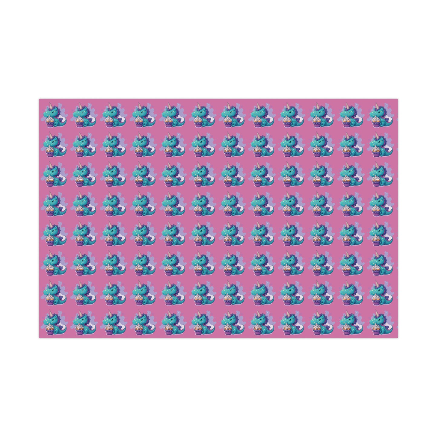 (pink) cute dragon with cupcake, dragon, dragon wrapping paper, dragon gift wrap, birthday, birthday party, gift wrap, wrapping paper, happy birthday, cute dragon