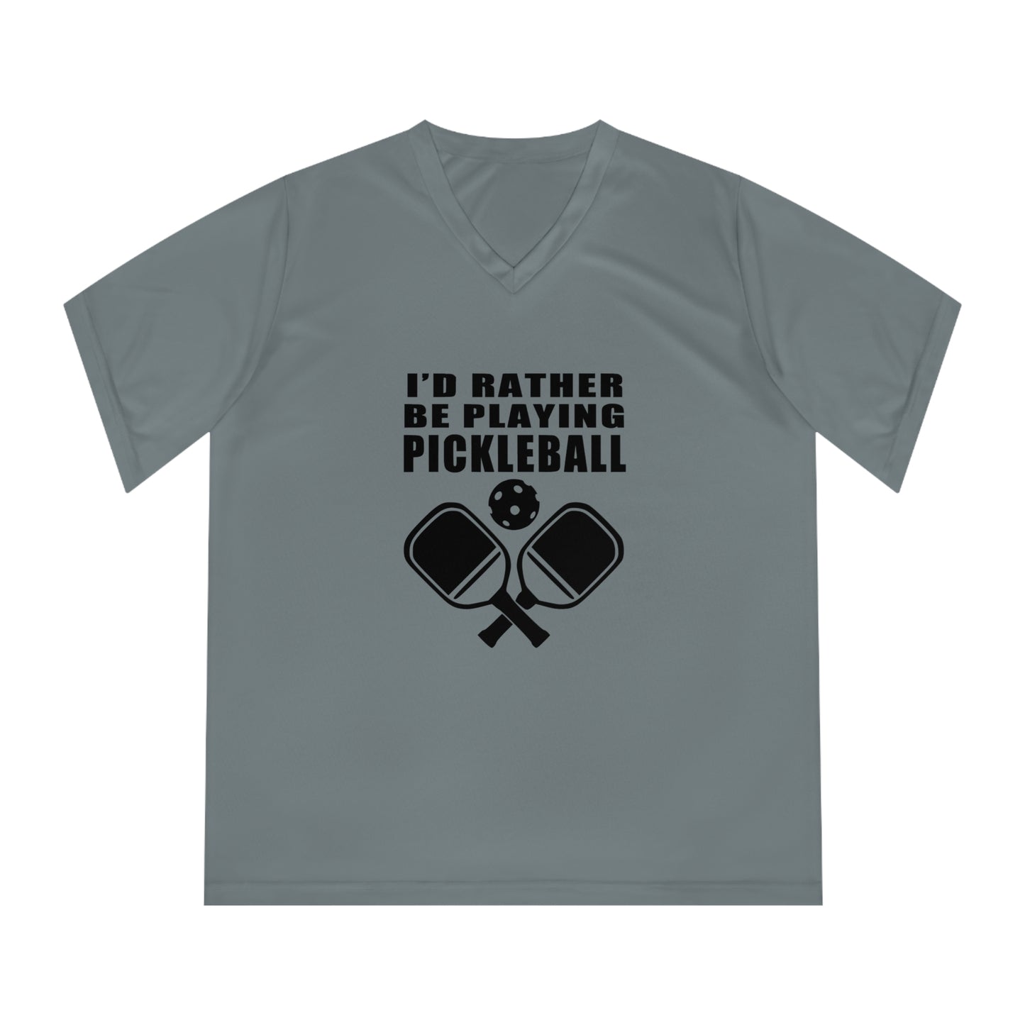 black pickleball rather be playing - Women's Performance V-Neck T-Shirt, ID RATHER BE PLAYING PICKLEBALL, pickleball, pickle ball, workout top, workout shirt, pickleball shirt, heart, pickleball heart, I love pickleball,