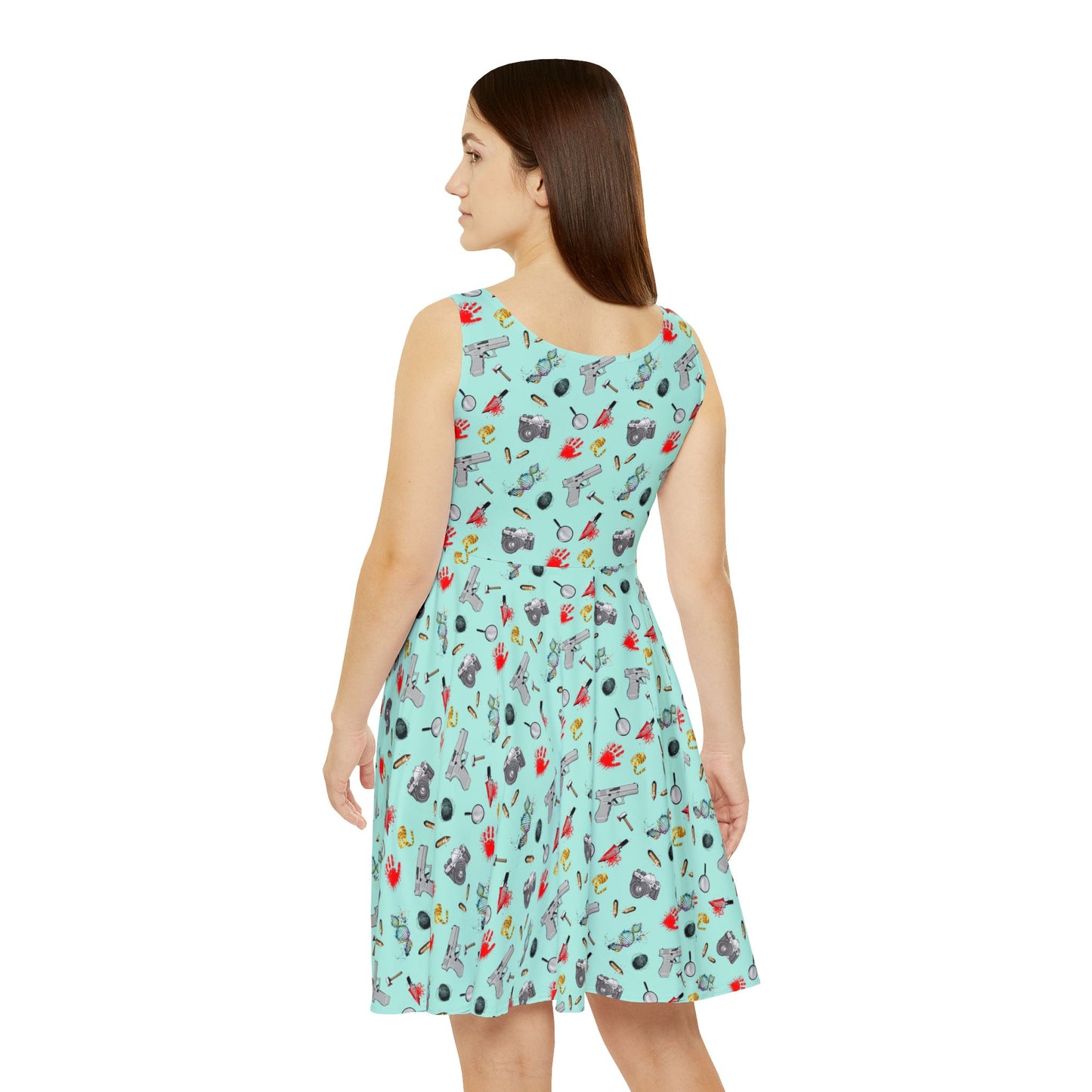 true crime dress, Women's Skater Dress, true crime, true crime outfit, criminal, csi, csi dress, ncis, blood, finger print, clue, clues, nerdy dress