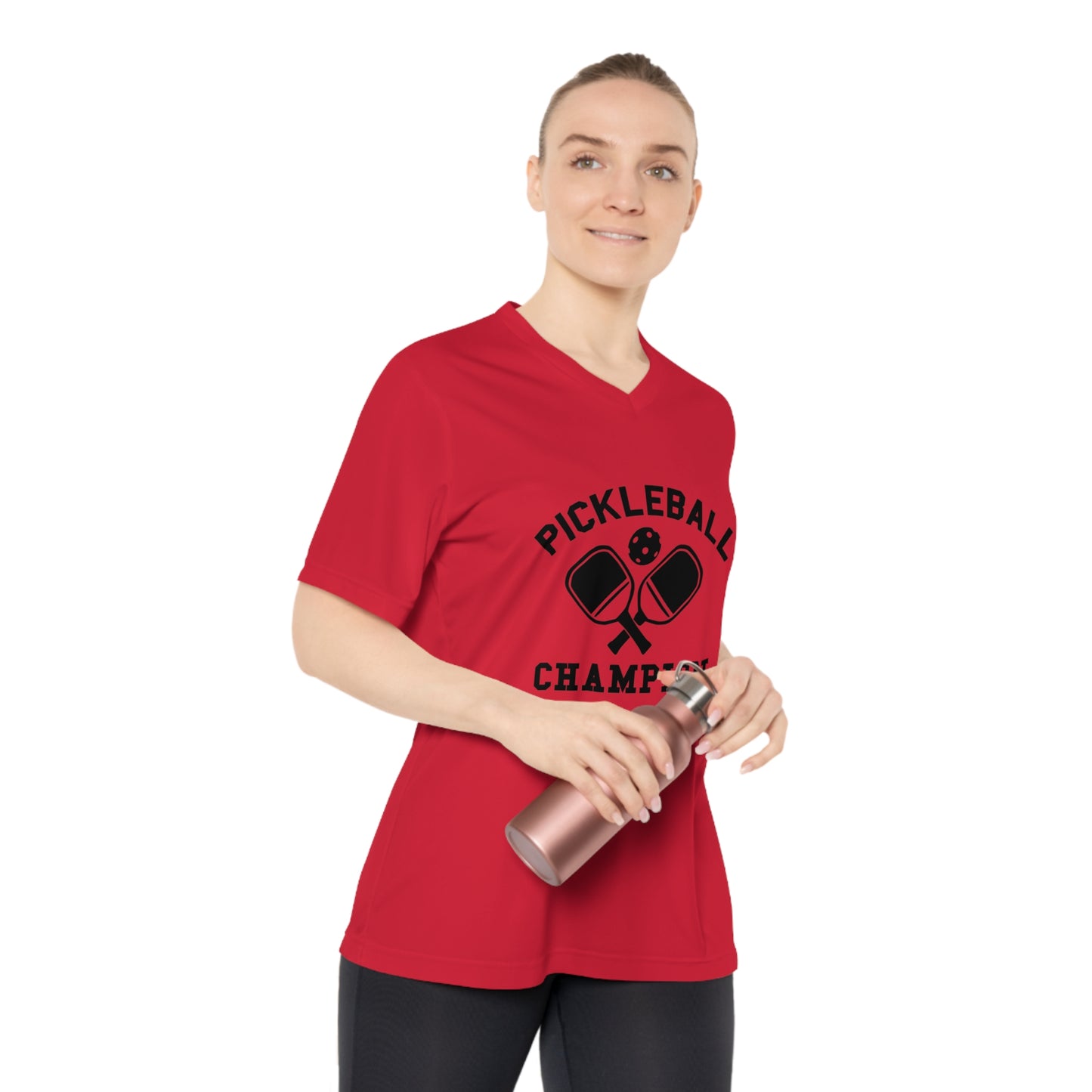 black pickleball champion - Women's Performance V-Neck T-Shirt, PICKLEBALL CHAMPION, pickleball, pickle ball, workout top, workout shirt, pickleball shirt, I love pickleball,