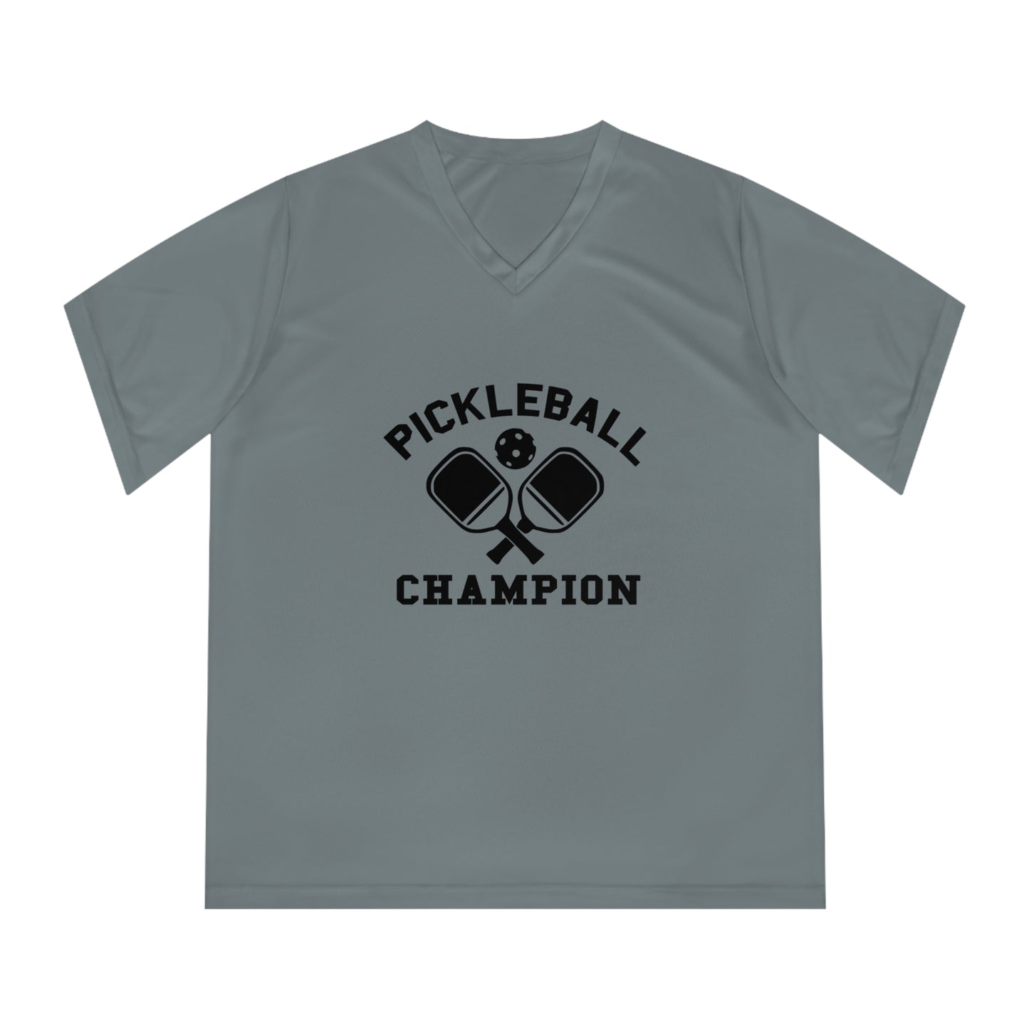 black pickleball champion - Women's Performance V-Neck T-Shirt, PICKLEBALL CHAMPION, pickleball, pickle ball, workout top, workout shirt, pickleball shirt, I love pickleball,