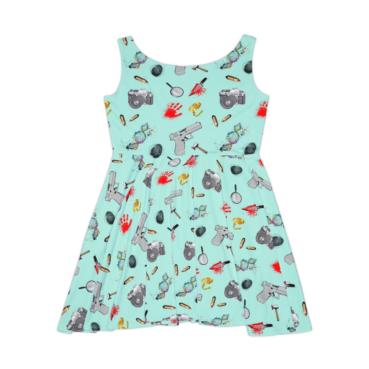 True Crime skater dress - Women's Skater Dress, skater dress, true crime, criminal, csi, finger print, dna, bloody hand print, camera, bullets,