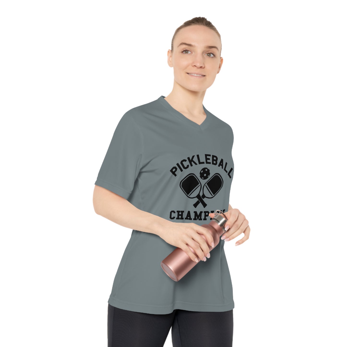 black pickleball champion - Women's Performance V-Neck T-Shirt, PICKLEBALL CHAMPION, pickleball, pickle ball, workout top, workout shirt, pickleball shirt, I love pickleball,