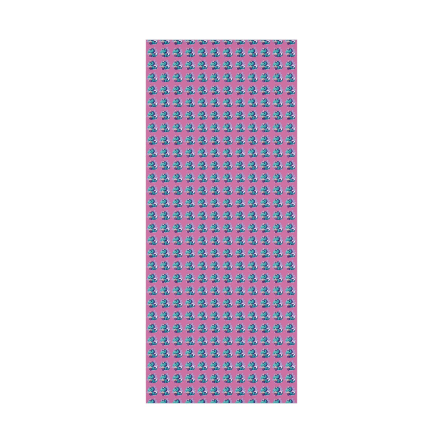 (pink) cute dragon with cupcake, dragon, dragon wrapping paper, dragon gift wrap, birthday, birthday party, gift wrap, wrapping paper, happy birthday, cute dragon