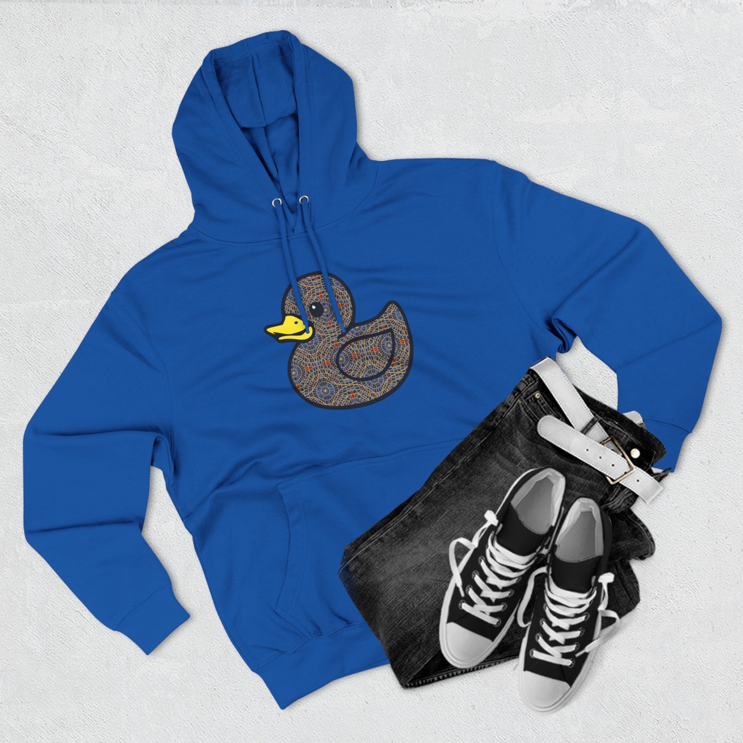 Marriott carpet duck hoodie, Three-Panel Fleece Hoodie, duck, duck hoodie, carpet duck, carpet cult, marriott carpet, carpet cults, dragon con, parody, inside joke, dragon con, dragoncon, dcon,