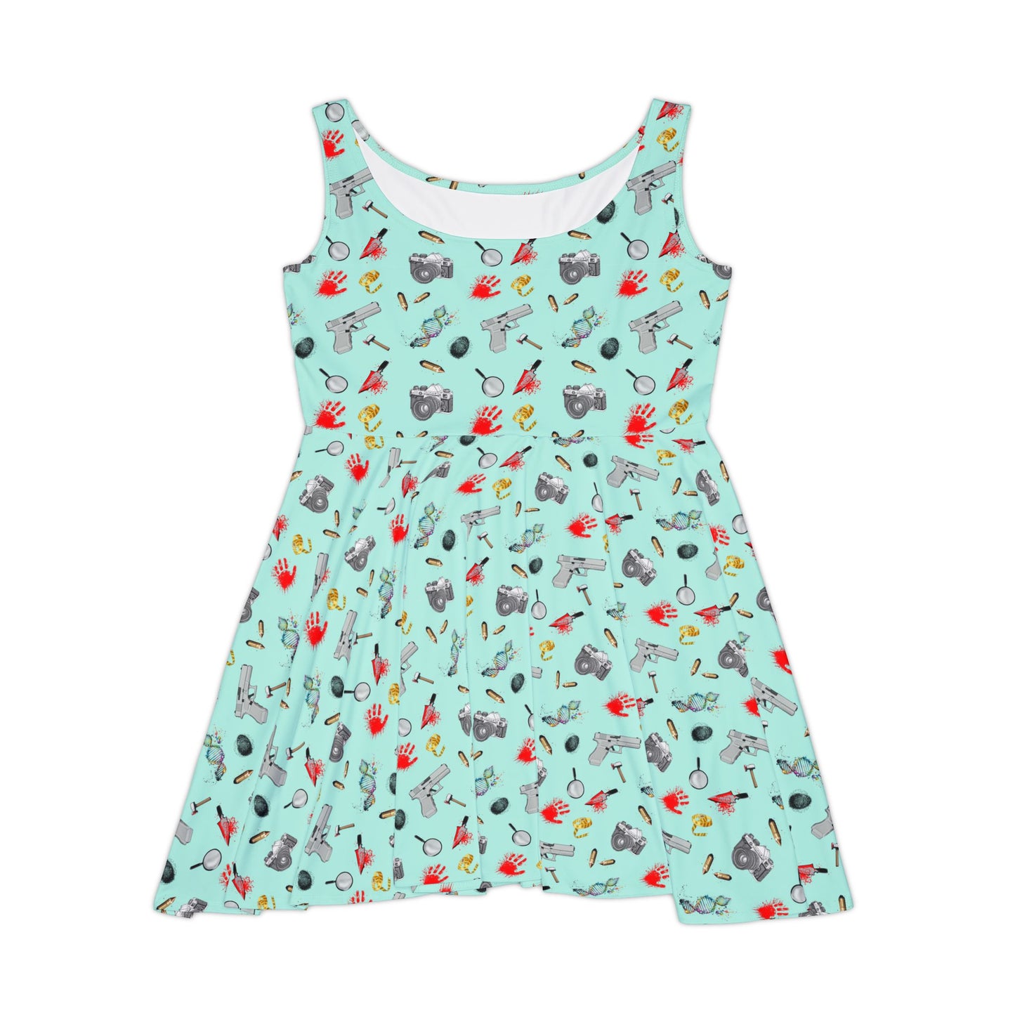 true crime dress, Women's Skater Dress, true crime, true crime outfit, criminal, csi, csi dress, ncis, blood, finger print, clue, clues, nerdy dress