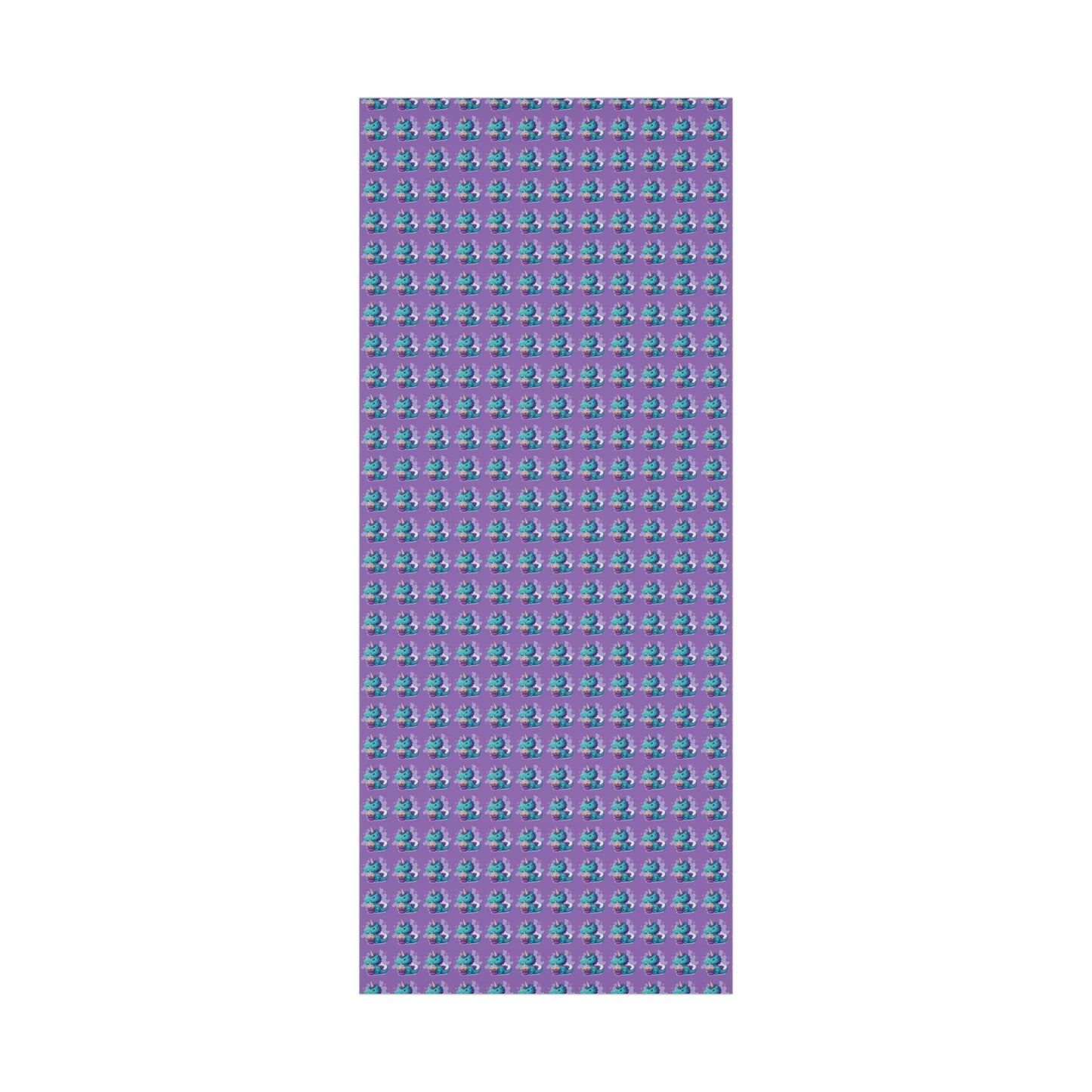 (purple) cute dragon with cupcake, dragon, dragon wrapping paper, dragon gift wrap, birthday, birthday party, gift wrap, wrapping paper, happy birthday, cute dragon