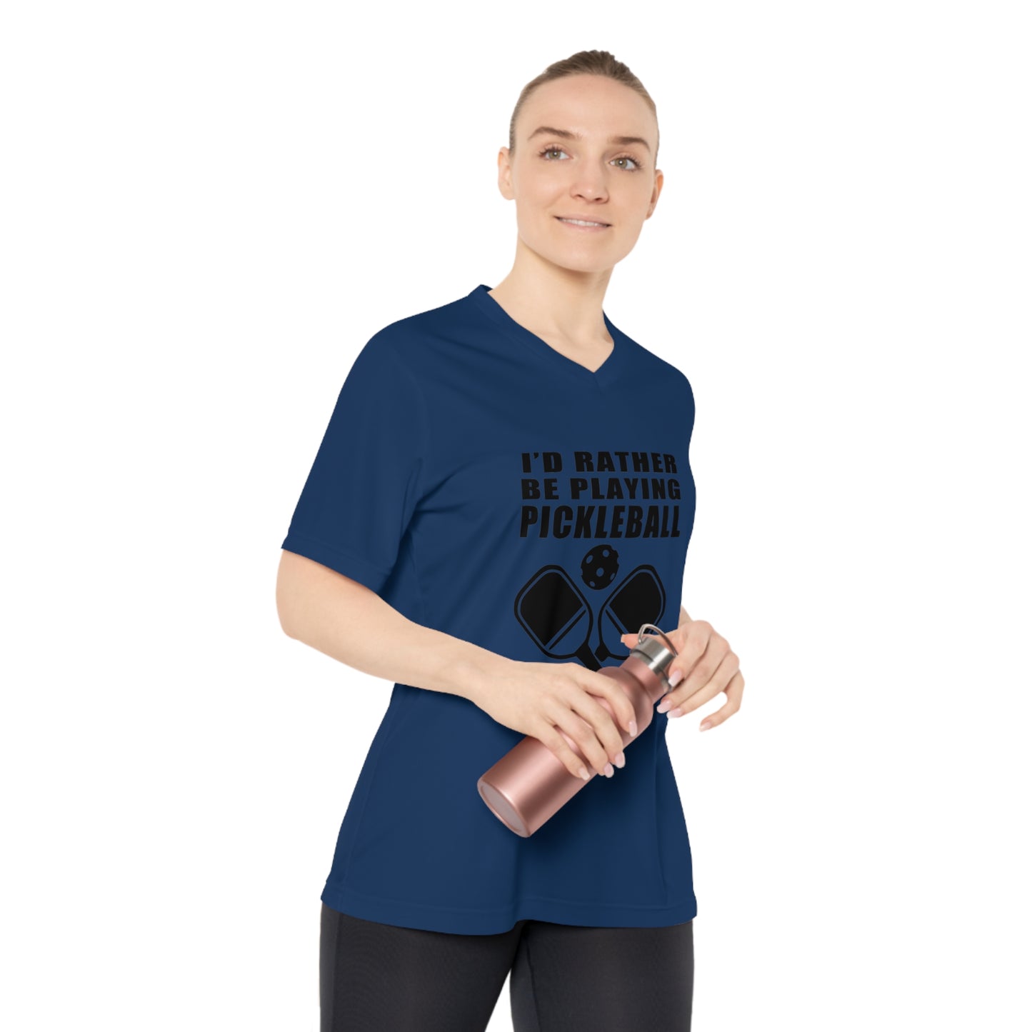 black pickleball rather be playing - Women's Performance V-Neck T-Shirt, ID RATHER BE PLAYING PICKLEBALL, pickleball, pickle ball, workout top, workout shirt, pickleball shirt, heart, pickleball heart, I love pickleball,