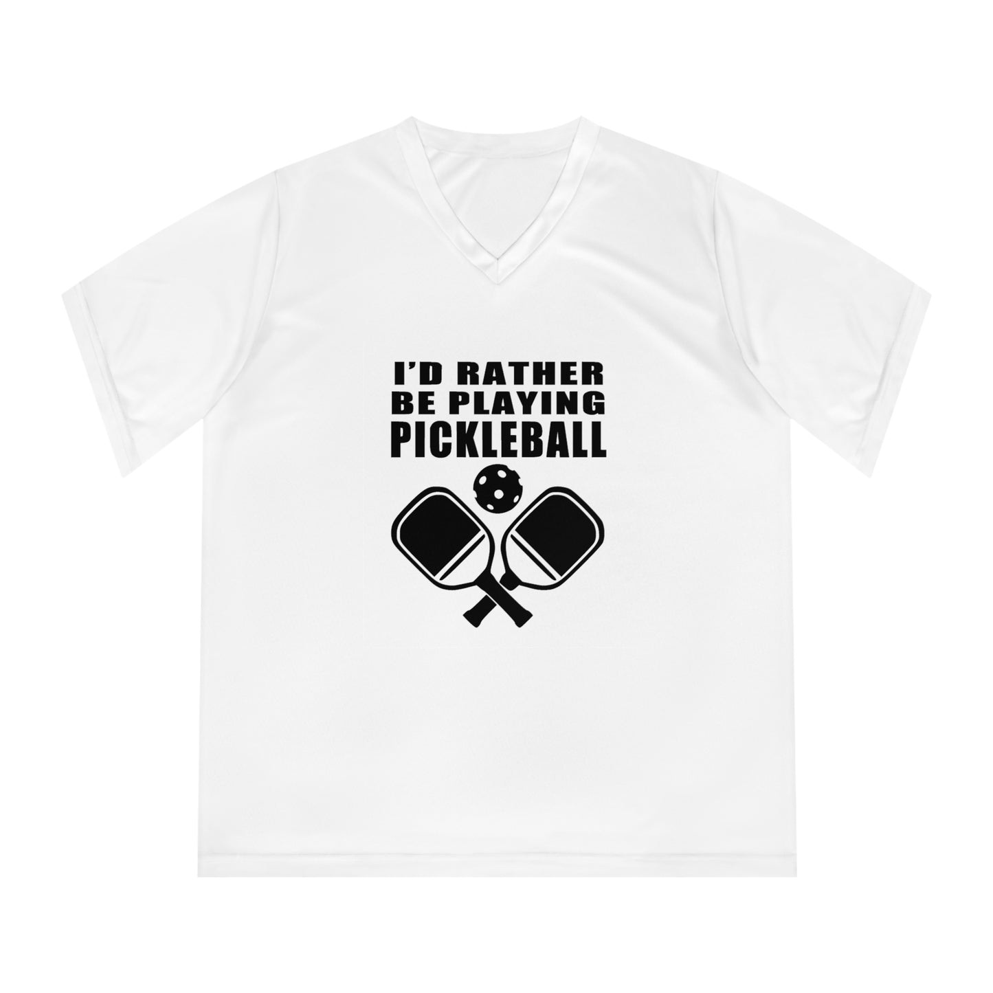 black pickleball rather be playing - Women's Performance V-Neck T-Shirt, ID RATHER BE PLAYING PICKLEBALL, pickleball, pickle ball, workout top, workout shirt, pickleball shirt, heart, pickleball heart, I love pickleball,
