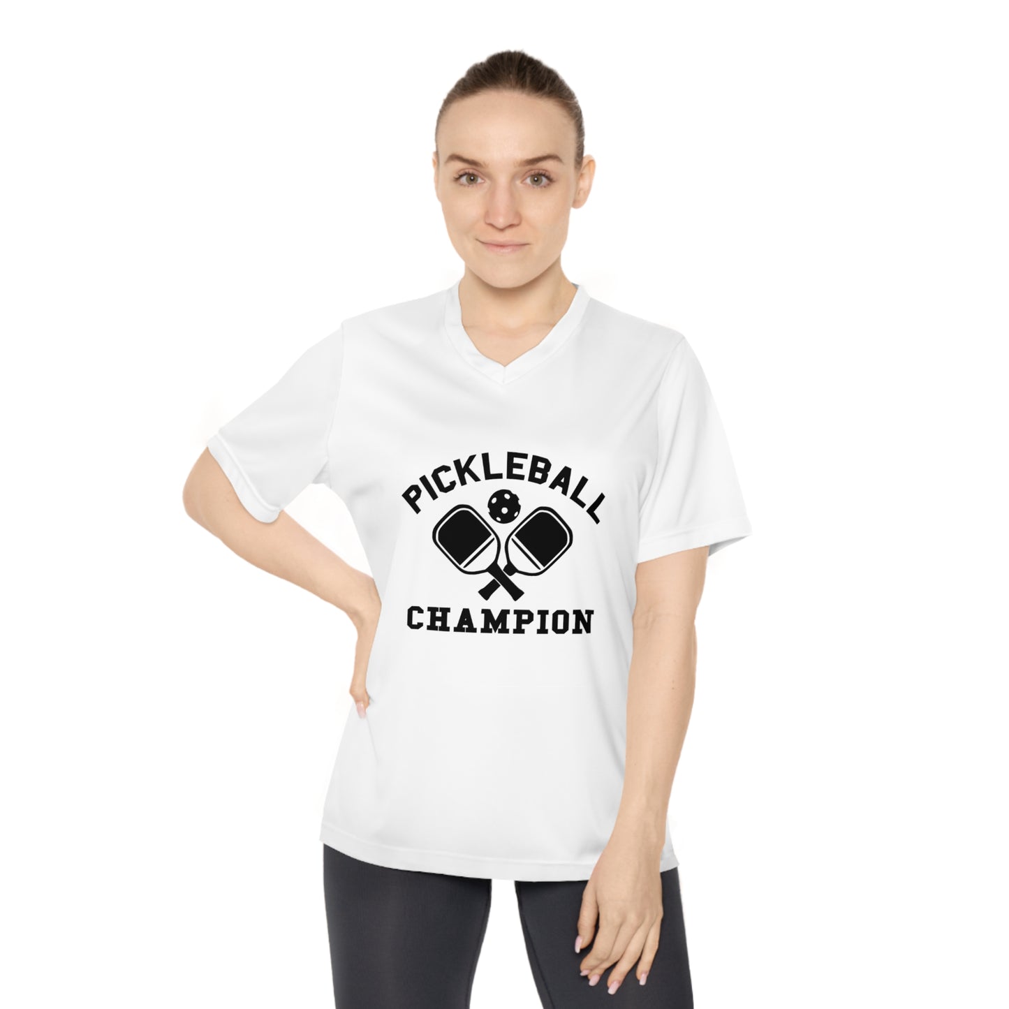 black pickleball champion - Women's Performance V-Neck T-Shirt, PICKLEBALL CHAMPION, pickleball, pickle ball, workout top, workout shirt, pickleball shirt, I love pickleball,