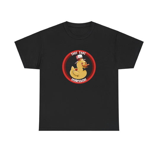 take that depression, Unisex Heavy Cotton Tee, take that depression shirt, depression shirt, duck, rubber duck, hazbin, inside joke, hotel, parody