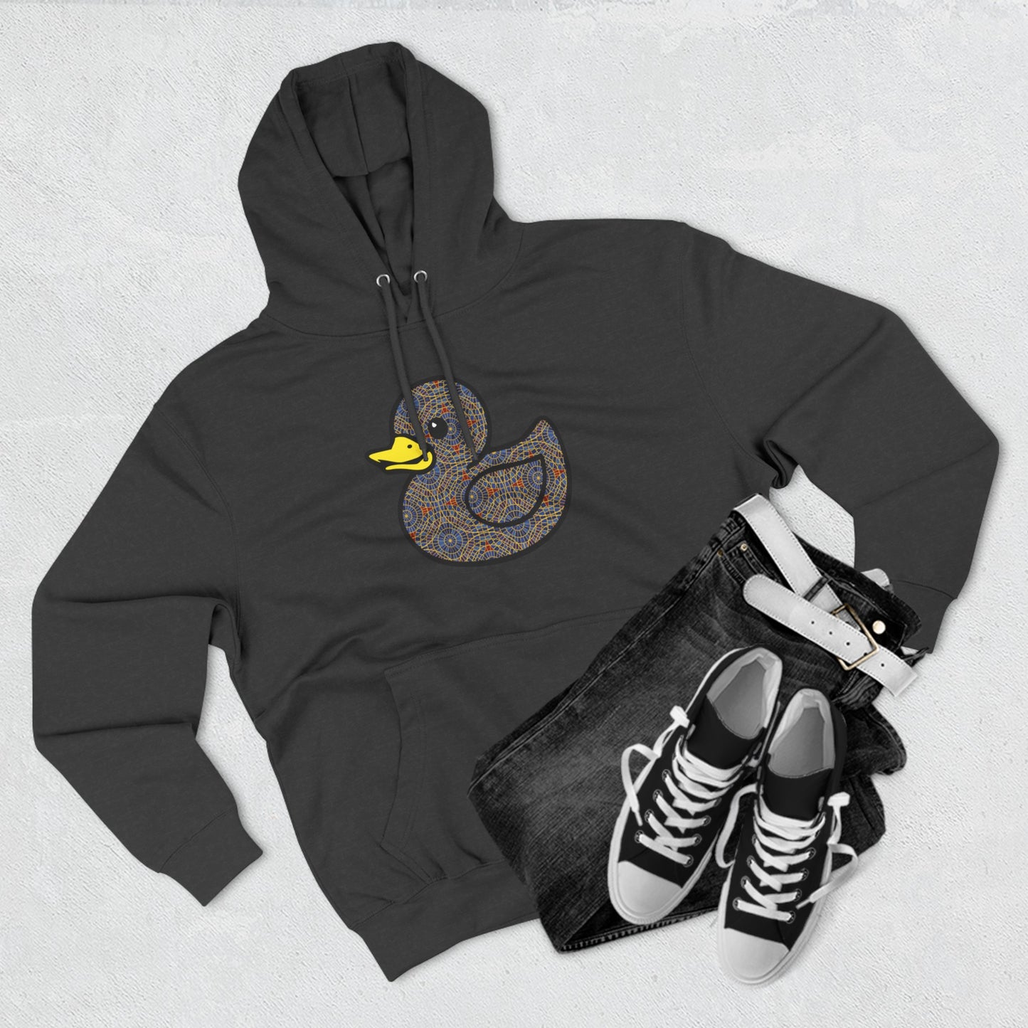 Marriott carpet duck hoodie, Three-Panel Fleece Hoodie, duck, duck hoodie, carpet duck, carpet cult, marriott carpet, carpet cults, dragon con, parody, inside joke, dragon con, dragoncon, dcon,