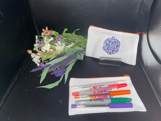 D20 pattern Pencil bag - pencil bag, school bag, pen bag, cute makeup bag, purse bag, makeup, pencil, feminine hygiene bag,