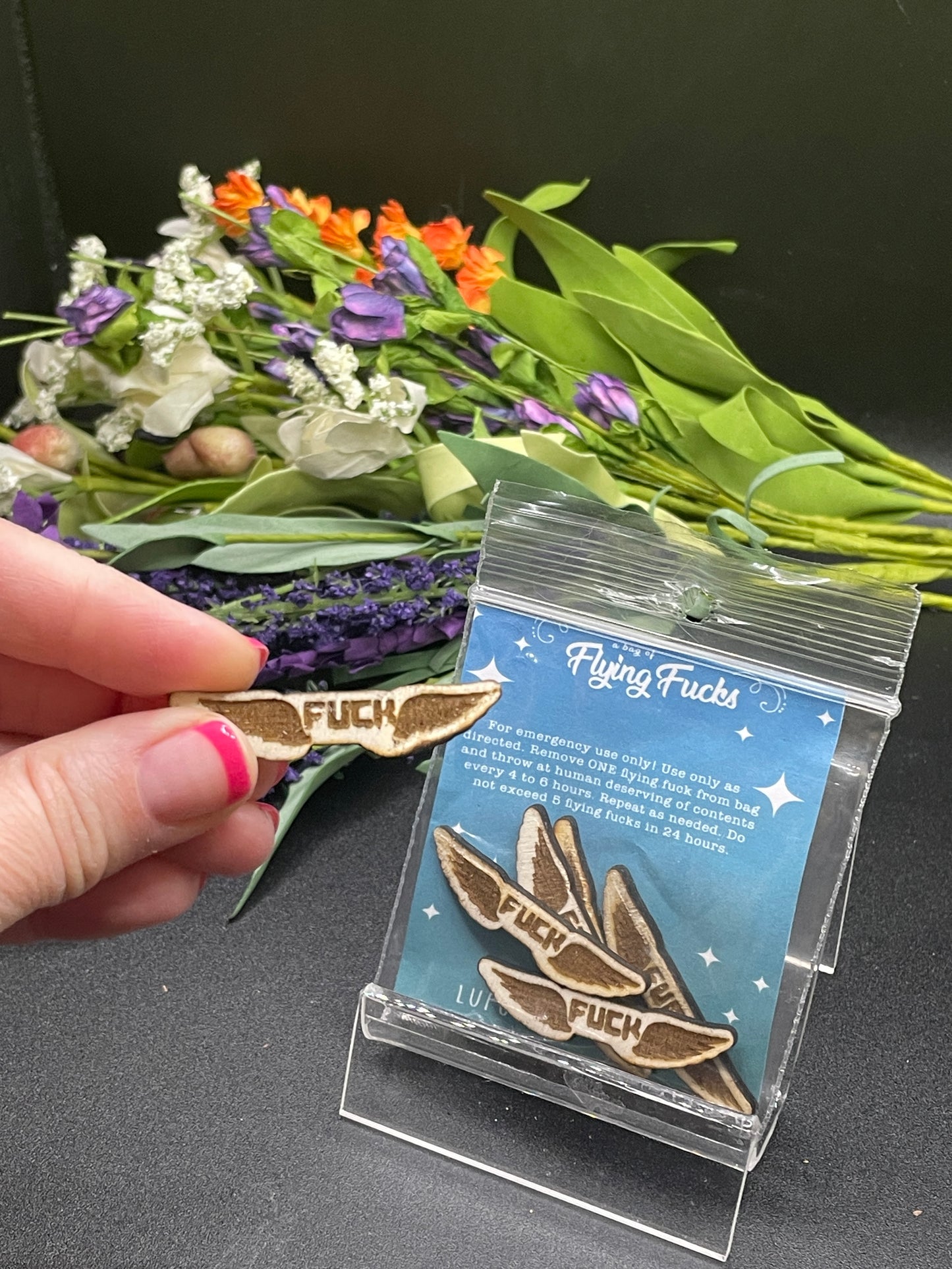 mini flying fuck, engraved flying fuck, engraved, laser cut