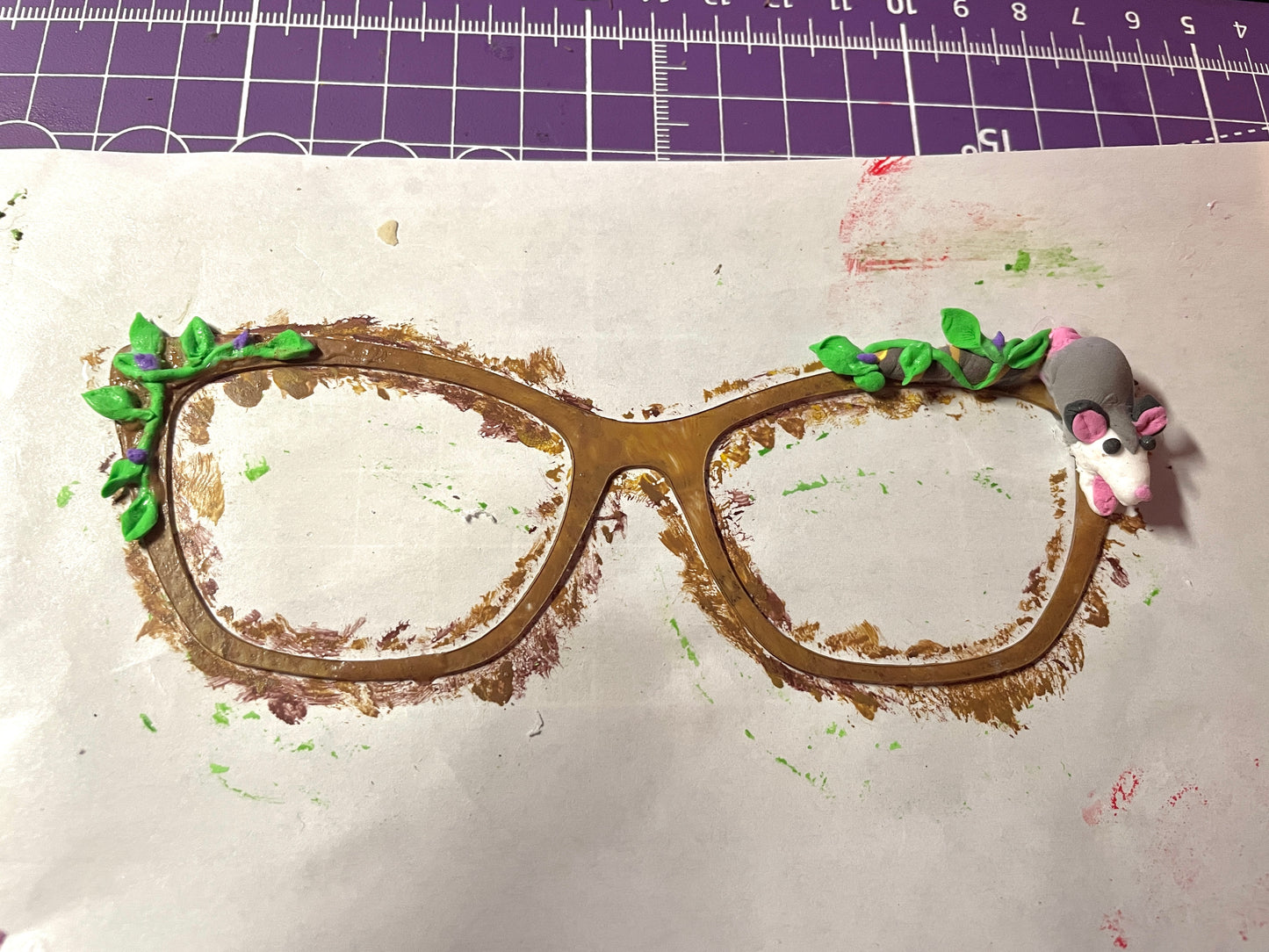 magnetic glasses topper - opossum 3d modeled clay, possum, possum toppers, opossum toppers, flower, flowers, floral, magnetic glasses topper, fits pair eyewear, wanda, ella, casper, kirby, murphy, harper, quinn, jessie, zuri, addison, payton