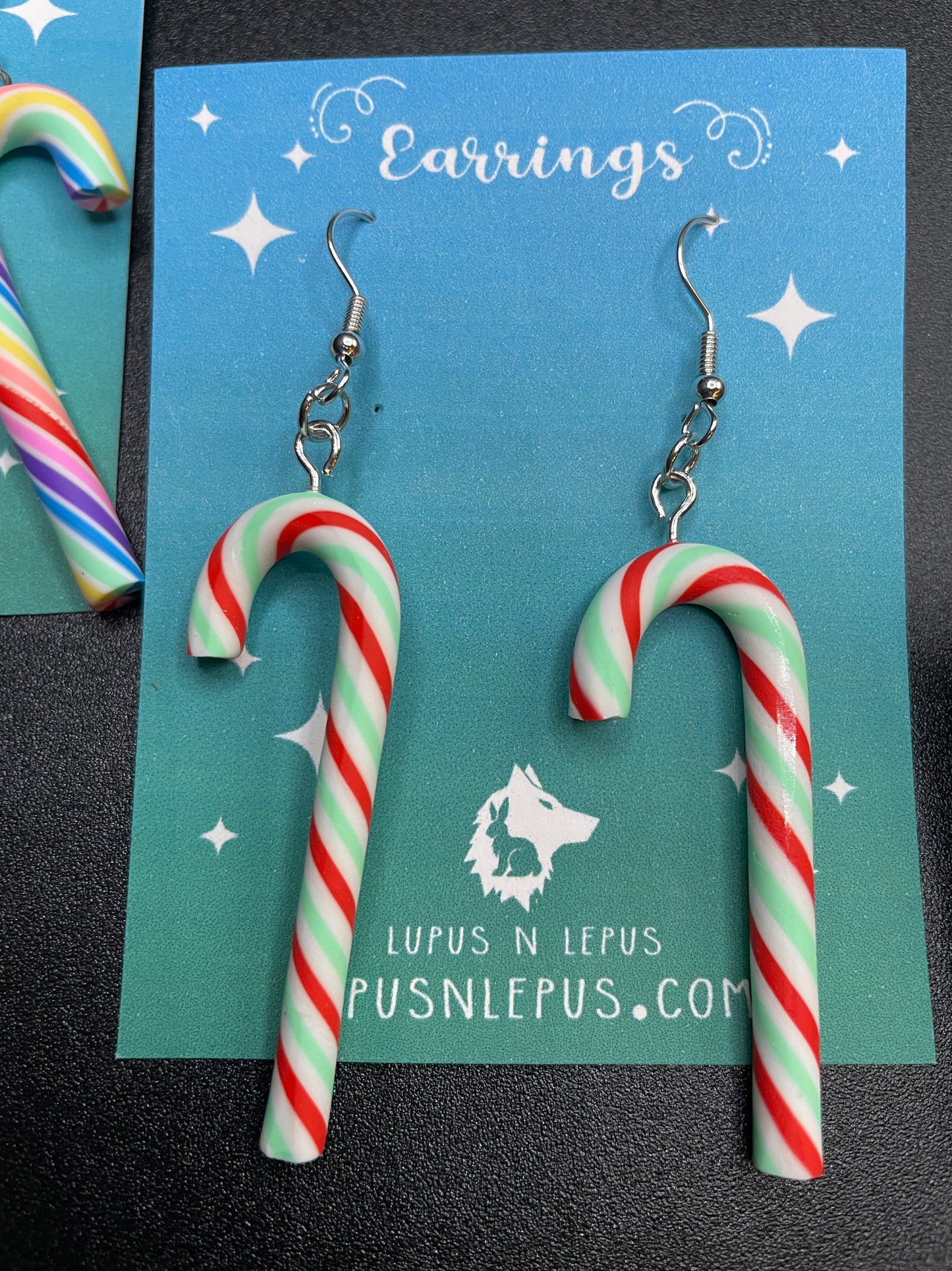 Candy Cane earrings, Candy cane, fishhook, dangle, hypoallergenic, handmade, nerdy, nerdy earrings, nerdy gift, cute earrings