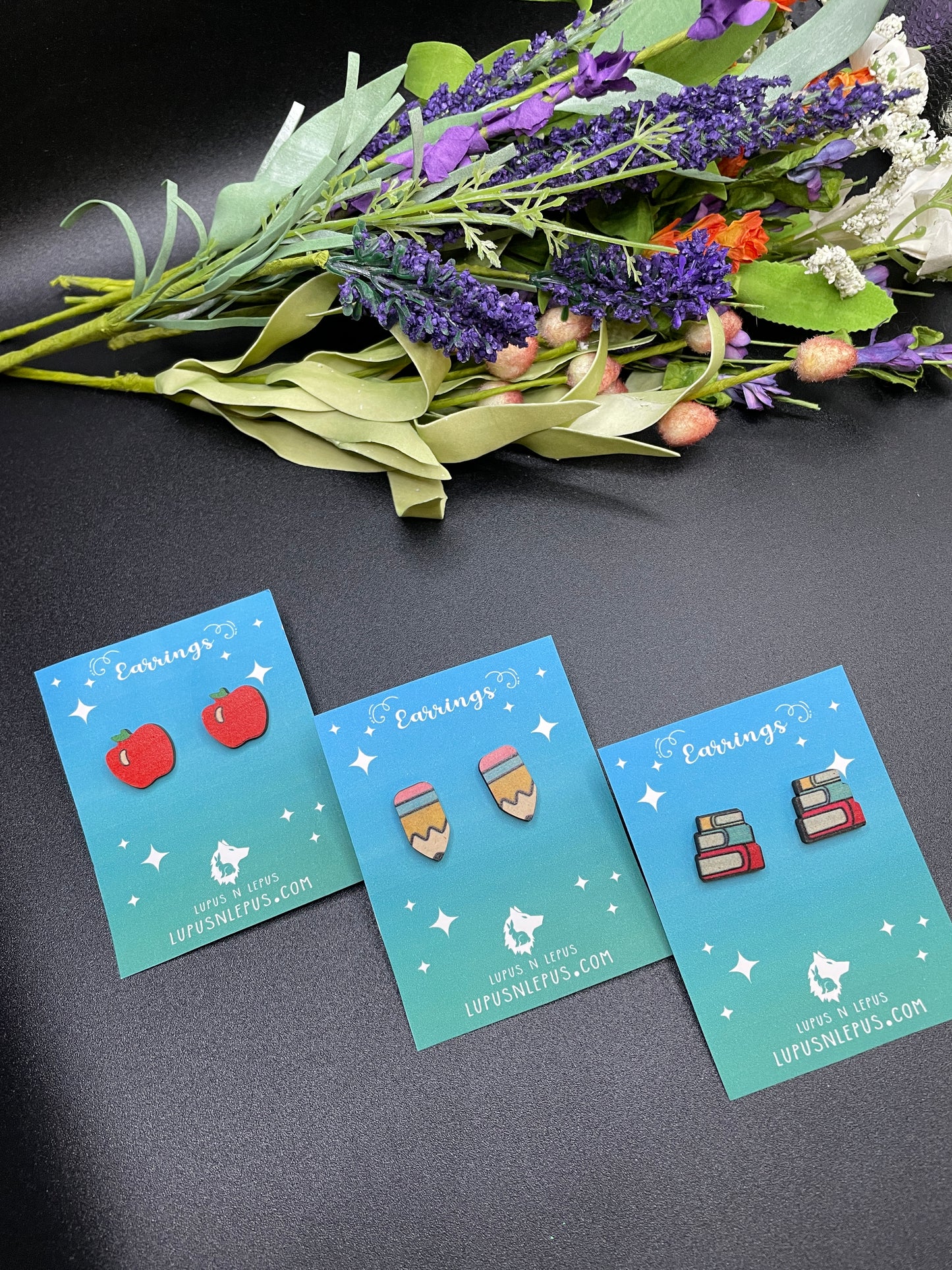 apple earrings, pencil earrings book earrings, teacher earrings, gift for teacher