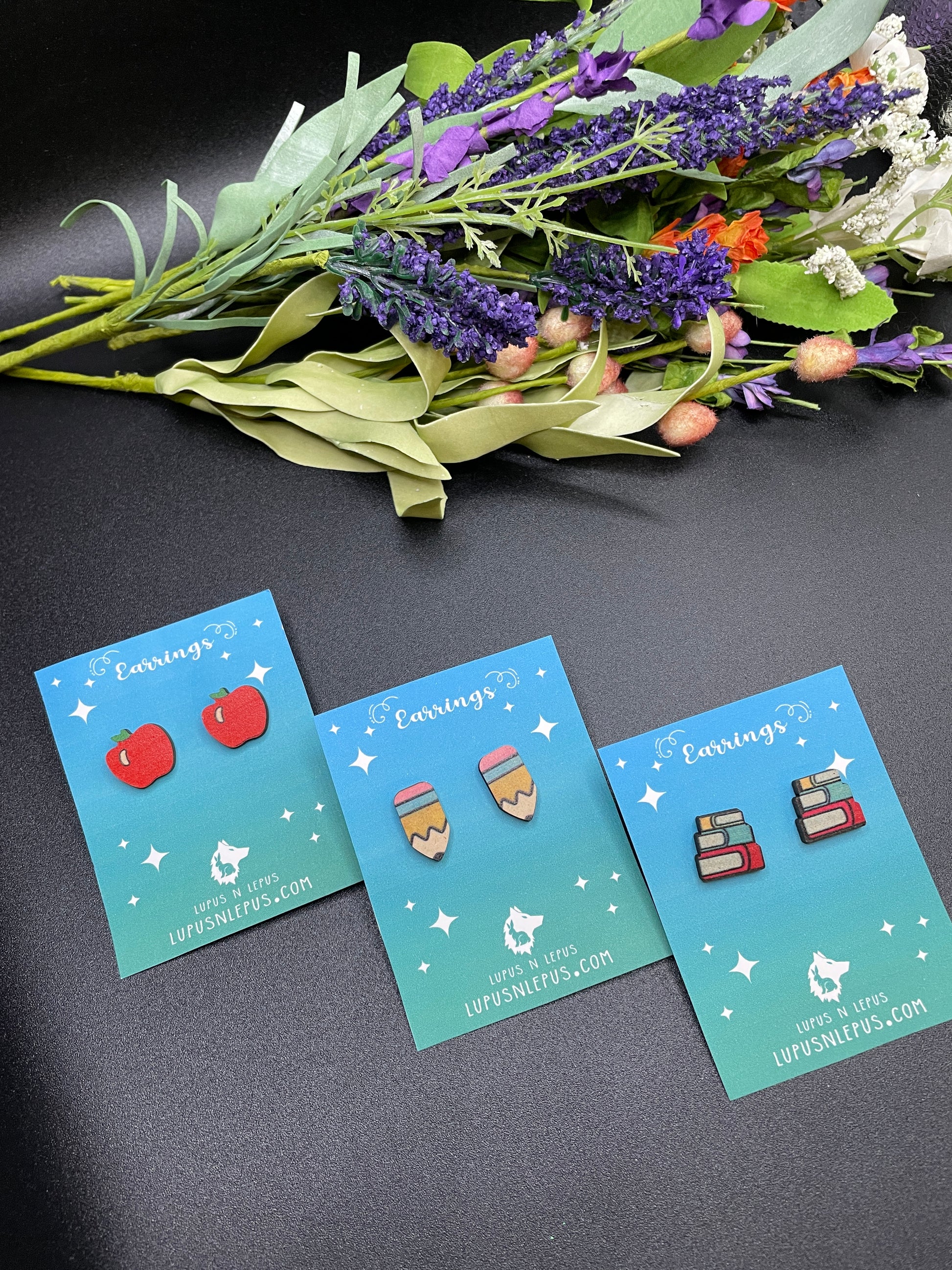 apple earrings, pencil earrings book earrings, teacher earrings, gift for teacher