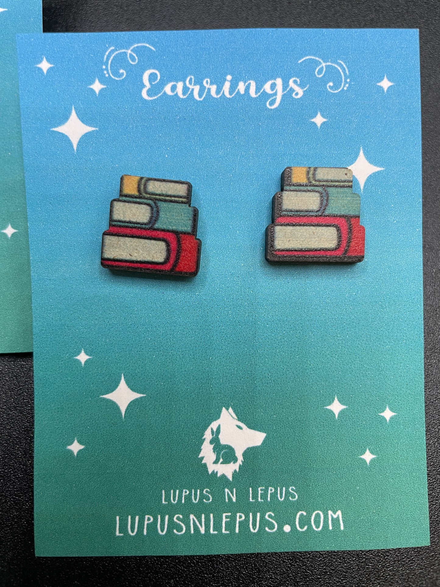 teacher earrings, apple earring, pencil earring, book earring, wood earrings, stud, hypoallergenic, handmade, nerdy, nerdy earrings, nerdy gift, cute earrings