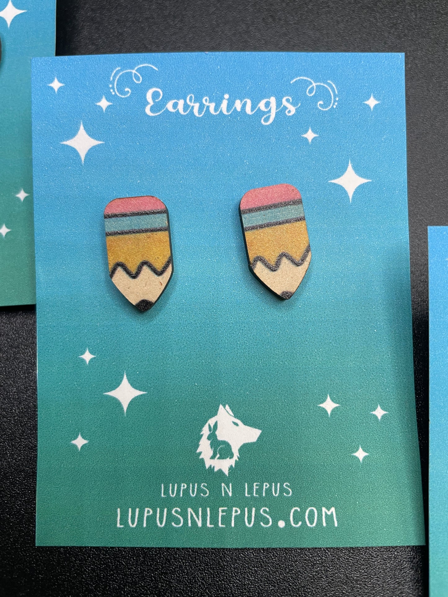 teacher earrings, apple earring, pencil earring, book earring, wood earrings, stud, hypoallergenic, handmade, nerdy, nerdy earrings, nerdy gift, cute earrings