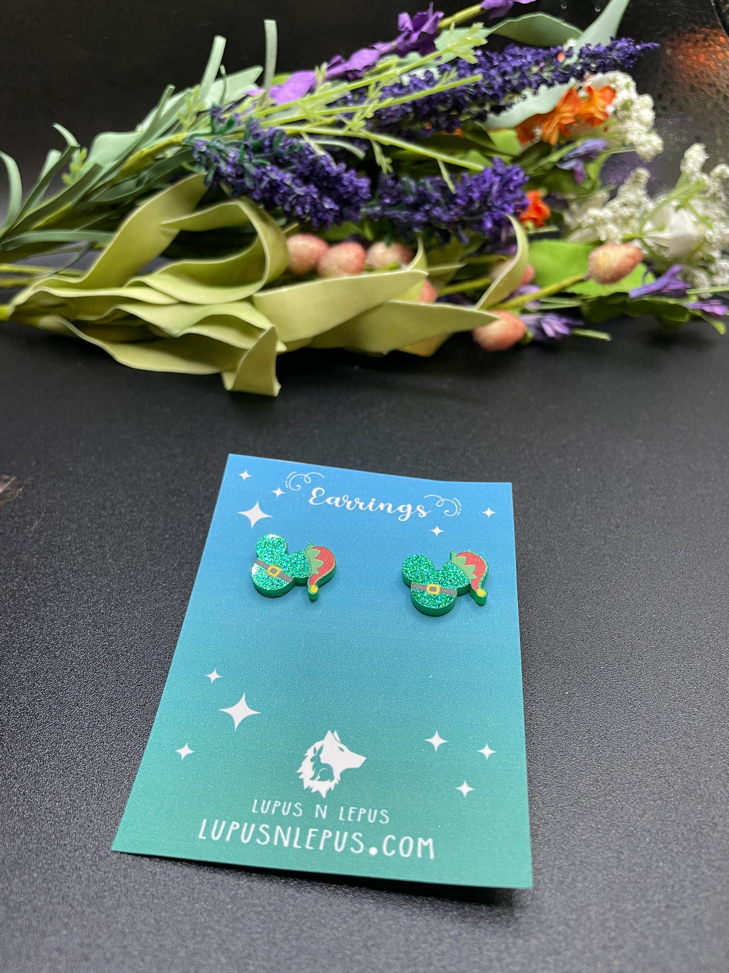 mickey earrings, mouse earrings, christmas earrings, disne earrings, elf earrings