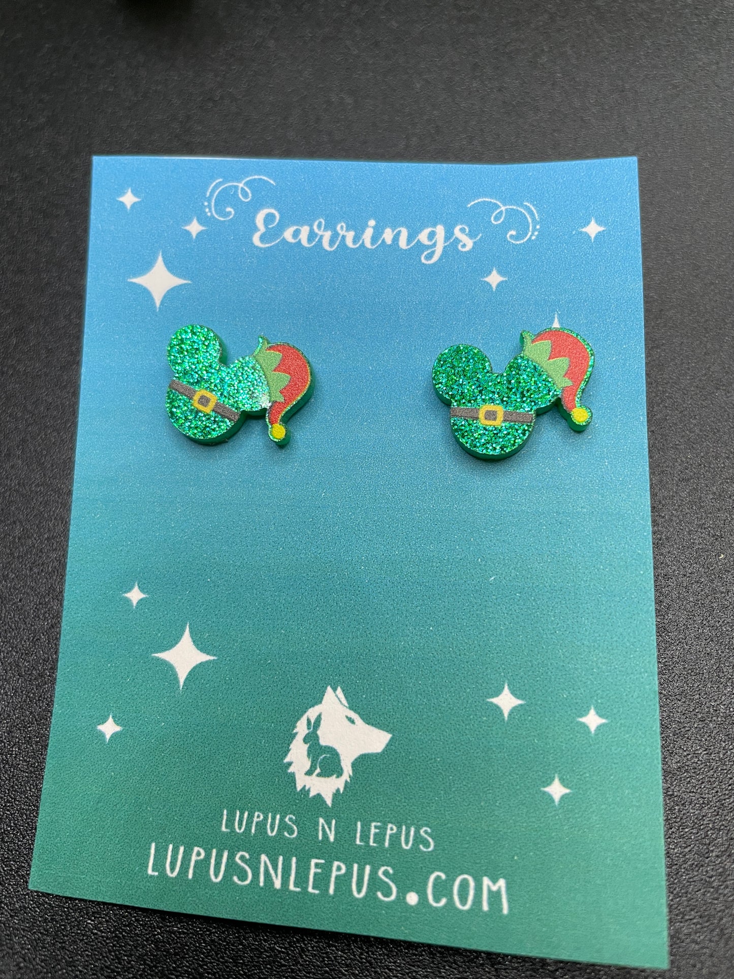 mickey earrings, mouse earrings, christmas earrings, disne earrings, elf mouse, dangle, fish hook, I choose violence earrings, dangle, fishhook, acrylic earrings, dangle, hypoallergenic, handmade, nerdy, nerdy earrings, nerdy gift, cute earrings