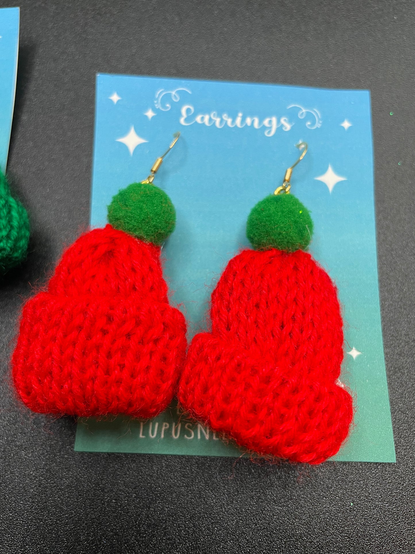 knit hat earrings, hat earrings, xmas hat earrings, beanie earrings, dangle, fishhook, acrylic earrings, dangle, hypoallergenic, handmade, nerdy, nerdy earrings, nerdy gift, cute earrings