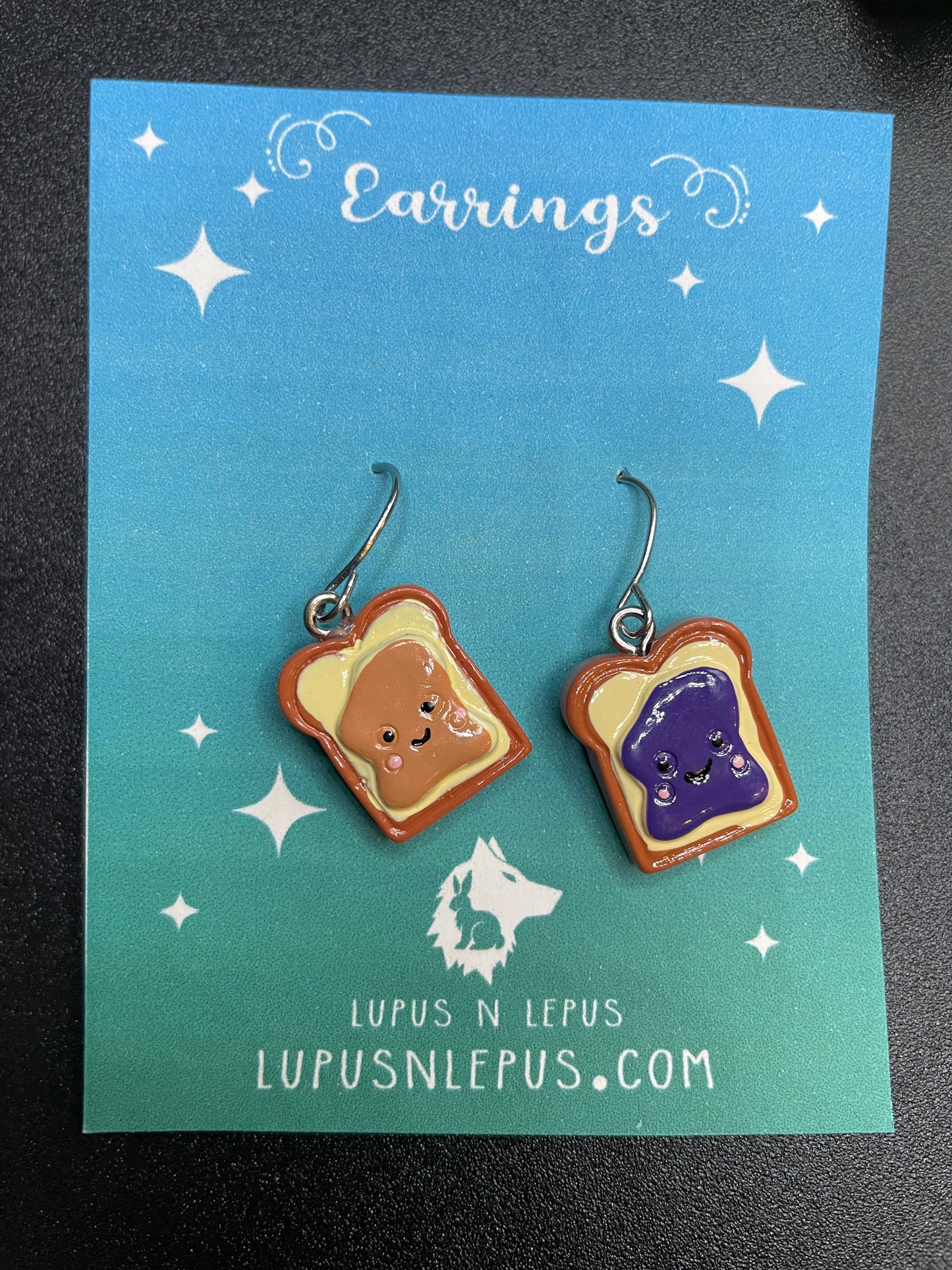 pb and j earrings, peanut butter and jelly earrings, cookie earrings, cookies earrings, dangle, fishhook, acrylic earrings, dangle, hypoallergenic, handmade, nerdy, nerdy earrings, nerdy gift, cute earrings