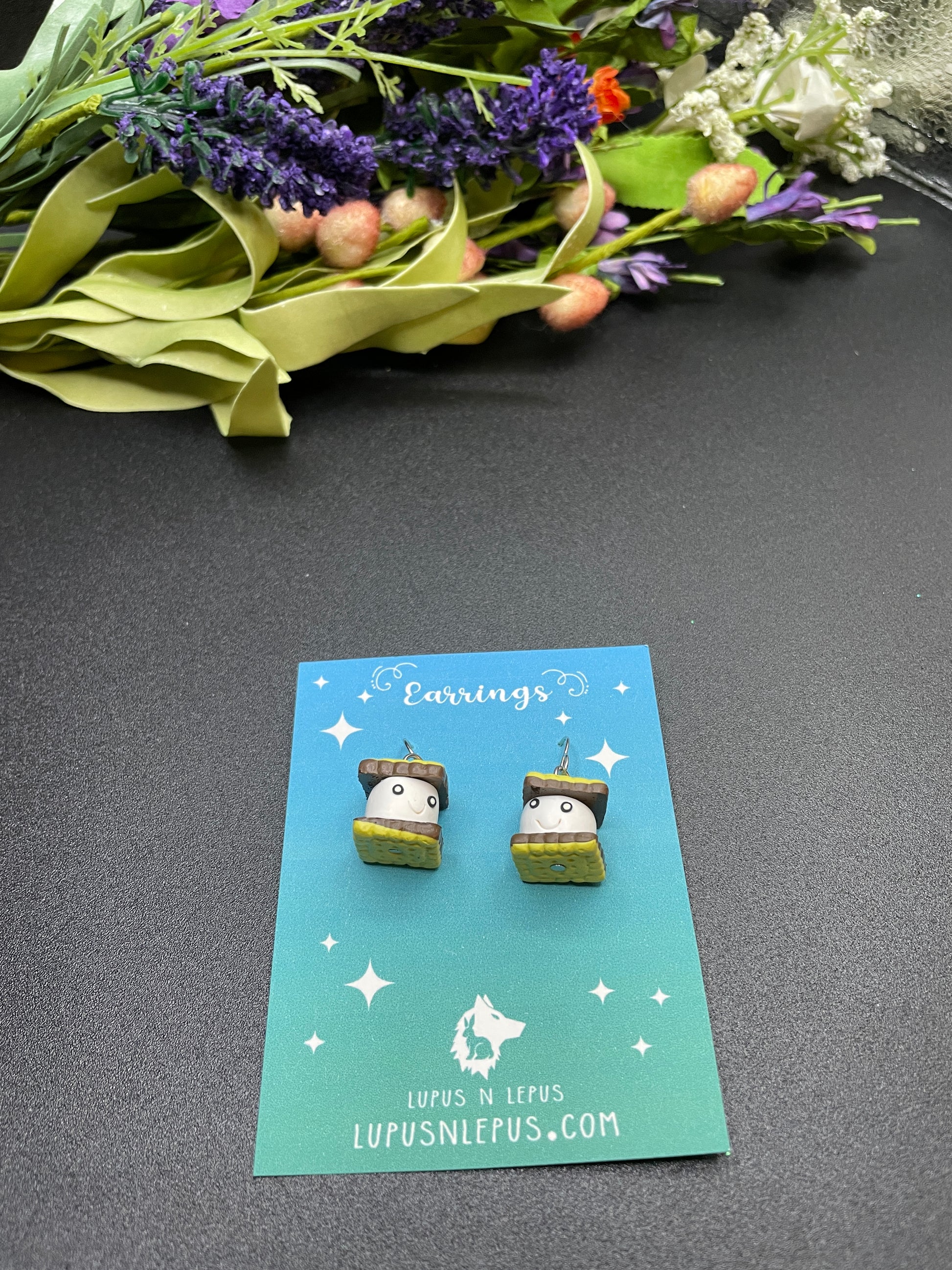 smores earrings, s'mores earrings, food earrings, camping earrings, fall earrings