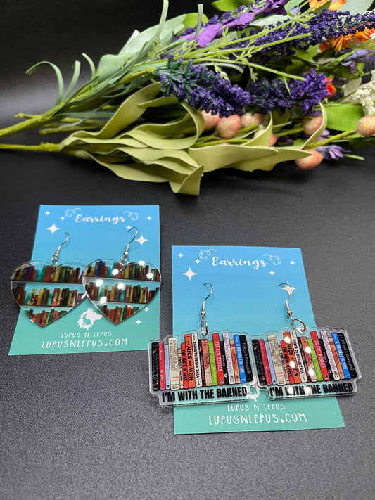 book earrings, book worm earrings, booktok, read, reading, book lover earrings, banned books, banned books earrings