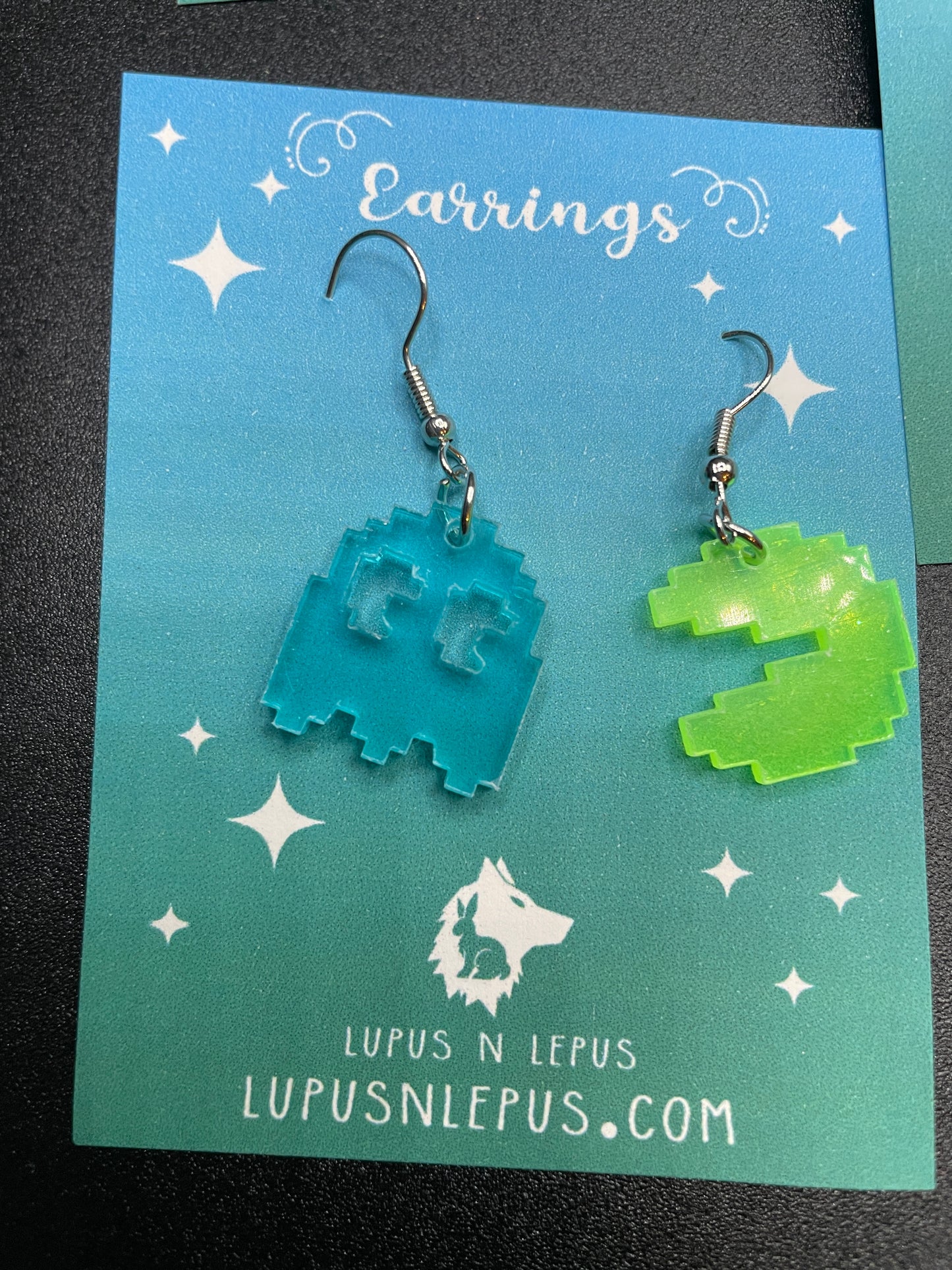 pack man earrings, packman earrings, dangle, fish hoook, hypoallergenic, handmade, nerdy, nerdy earrings, nerdy gift, cute earrings