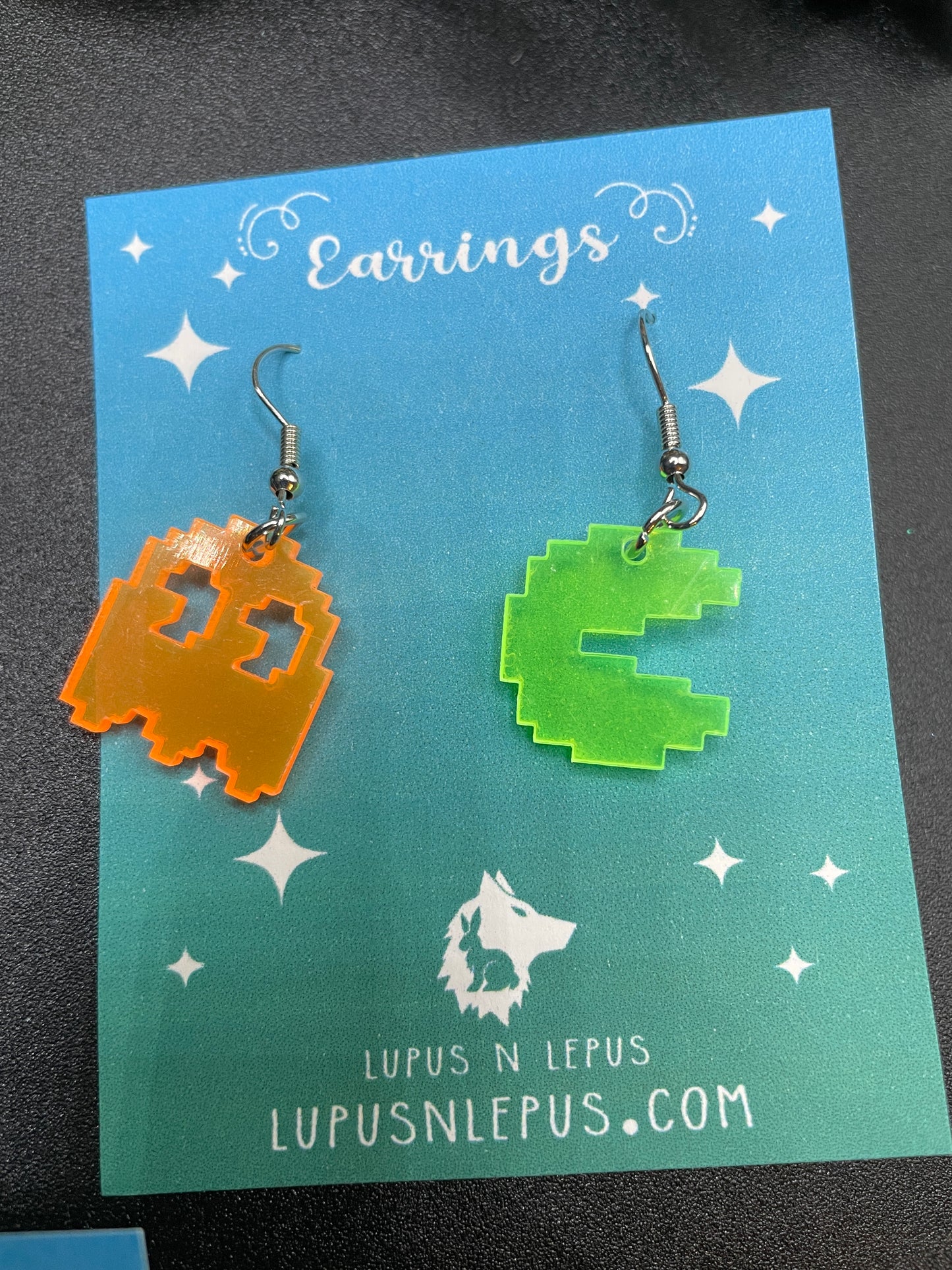 pack man earrings, packman earrings, dangle, fish hoook, hypoallergenic, handmade, nerdy, nerdy earrings, nerdy gift, cute earrings