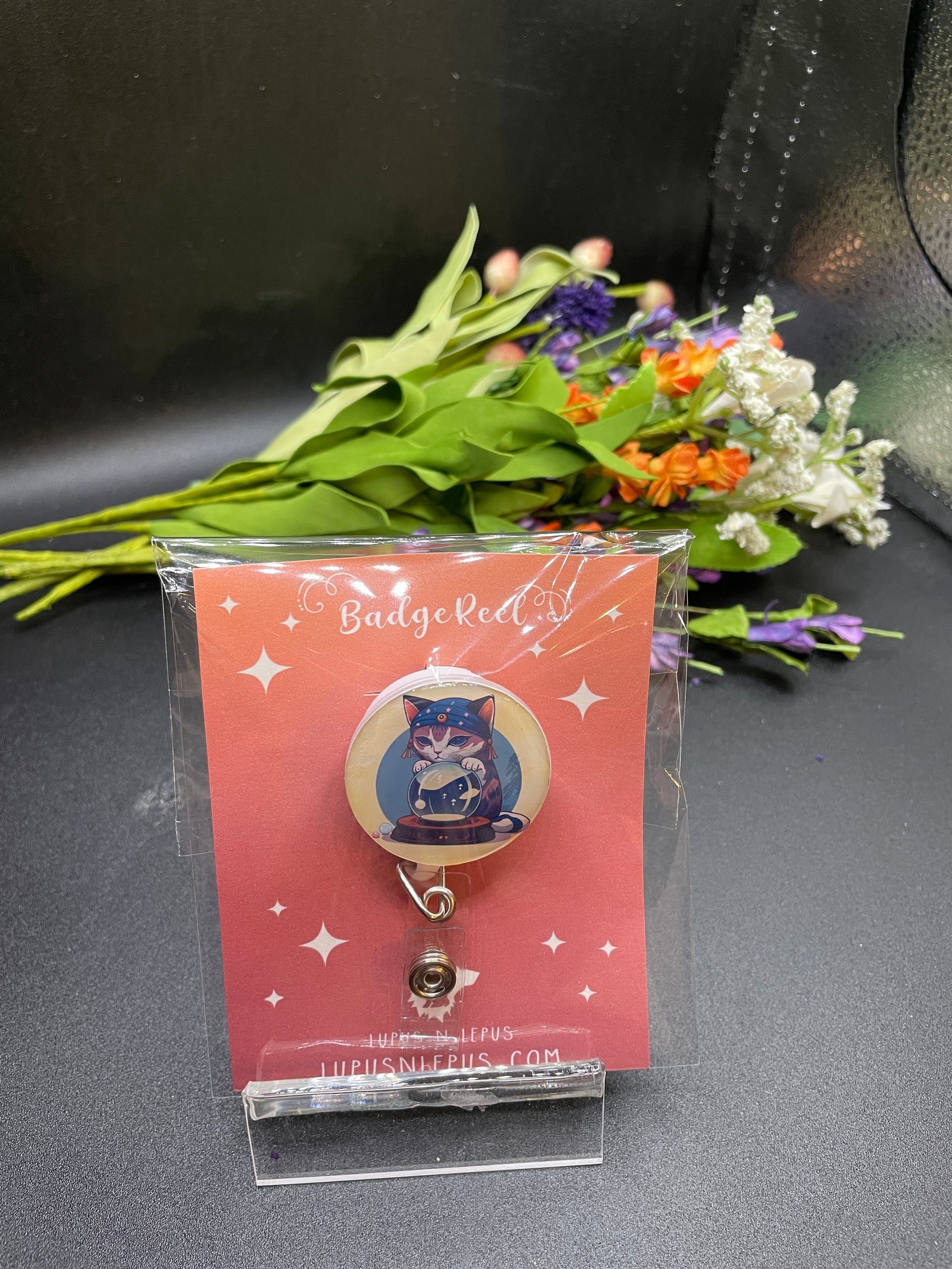 medium cat, magical cat, fortune teller cat, cat, kitty, cat lover, cat badge reel