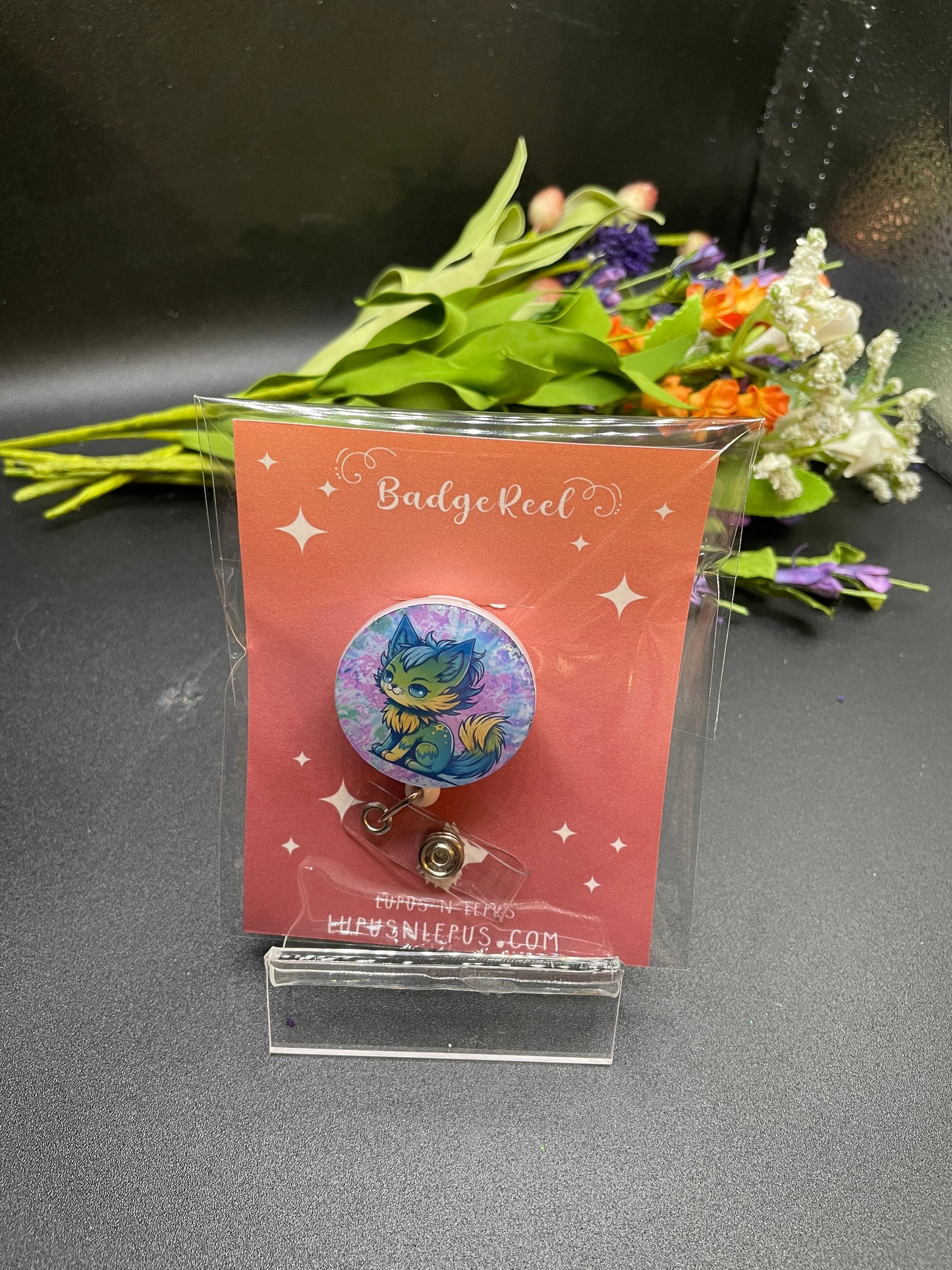 wear cat, poison cat, cat, kitty, cat lover, cat badge reel