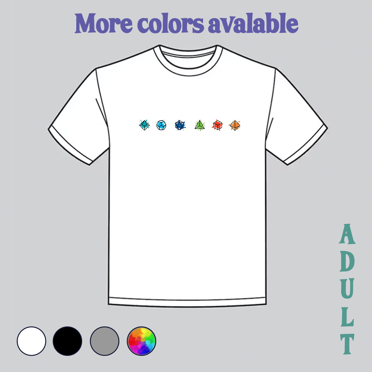 GUYS - rainbow dice, dice shirt, d20, d20 shirt, polyhedral dice
