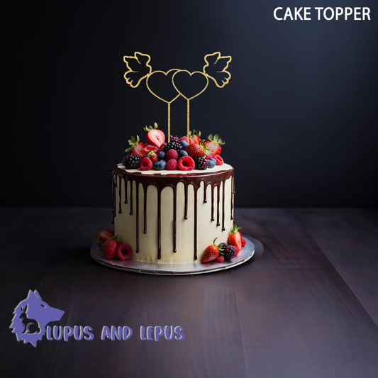 hearts doves wood wedding cake topper - wedding cake topper, for cake, mr and mrs, wedding, cake, cake topper, cake stick, cake tag, cake decoration