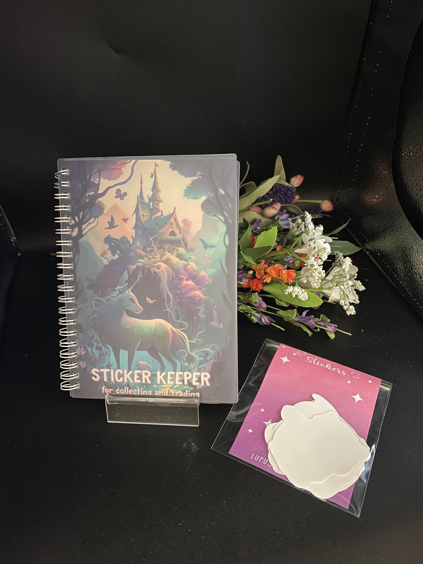 Reusable sticker book WITH 5 stickers - 5x7inch 20 page, sticker book, sticker keeper, sticker saver, reusable, stickers, sticker shop