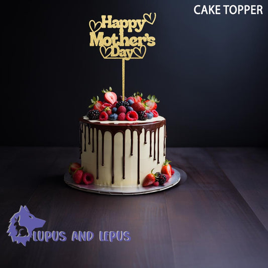 happy mothers day hearts wood cake topper - mothers day, best mom ever, best mom, mom, mum, mother, mama, cake, cake topper, cake stick, cake tag, cake decoration