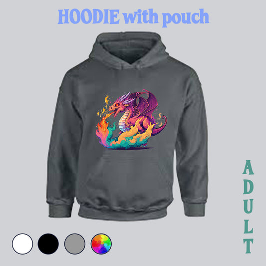 Hoodie with pocket pouch - dragon, colorful dragon, dragon hoodie, dragon sweater, dm hoodie, tabletop hoodie, gamer hoodie, made in house, dtf, digital transfer, my art, my design