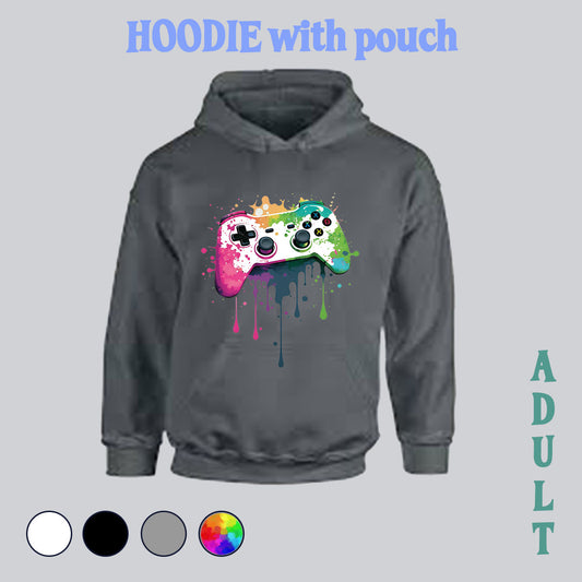Hoodie with pocket pouch - gamer, gamer hoodie, gamer sweater, nerdy shirt, nerdy hoodie, made in house, dtf, digital transfer, my art, my design