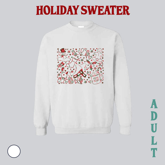 SWEATSHIRT (no pocket or hood) - Christmas design, cute christmas doodle, christmas doodle, christmas doodle sweater,, christmas sweater, christmas sweatshirt, christmas lights sweatshirt, made in house, dtf, digital transfer, my art, my design