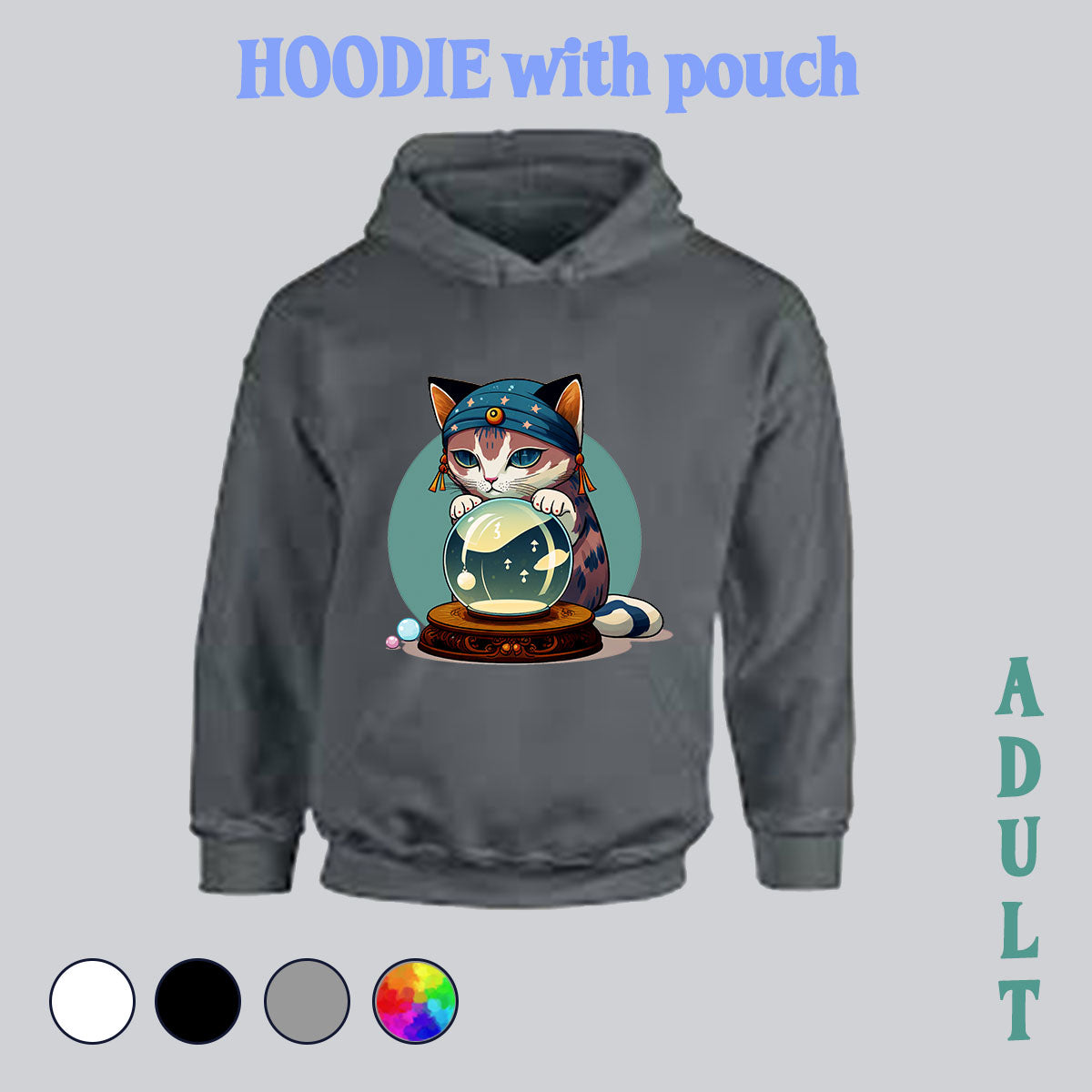 Hoodie with pocket pouch - Medium cat, cat shirt, cat hoodie, cute cat, cat, cute cat, magic cat, made in house, dtf, digital transfer, my art, my design