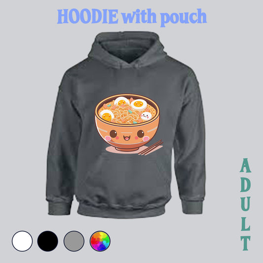 Hoodie with pocket pouch - ramen, ramen shirt, ramen hoodie, ramen sweater, cute ramen, kawaii ramen, made in house, dtf, digital transfer, my art, my design