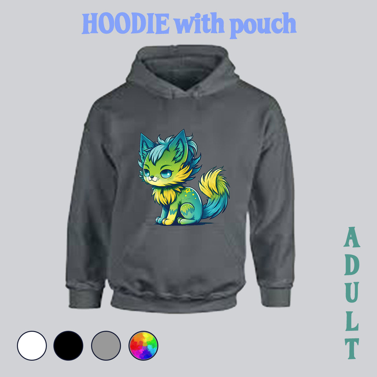 Hoodie with pocket pouch - WereCat, poison cat, cat, kitty, cat hoodie, cute cat,, made in house, dtf, digital transfer, my art, my design