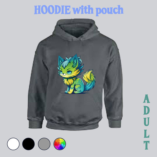 Hoodie with pocket pouch - WereCat, poison cat, cat, kitty, cat hoodie, cute cat,, made in house, dtf, digital transfer, my art, my design