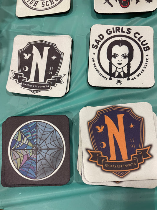 wednesday coaster, coffee coaster, coaster, nevermore academy, photo gift, sublimation
